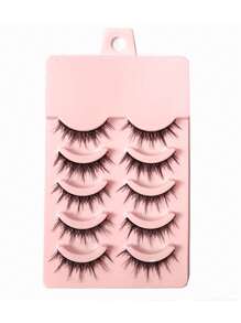 5 pares/caja de pestañas postizas mini diablo de malla ligera estilo Lolita, pestañas postizas de tira completa con diseño de anime de rizo denso estilo europeo, puntas negras pequeñas de estilo japonés Kawaii