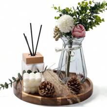 1pc Wooden Tray, Round Wood Fruit Plate, Wooden Dessert Platter, Coffee Cup Holder, Tea Cup Saucer, Multi-Functional Serving Platter, Decorative Fruit Dish, Washable Food Tray, Cake Plate, Household Cheese Plate, Creative Bread Platter, Suitable For Decorating Room And Kitchen, For Steak, Pizza, Sushi Etc.