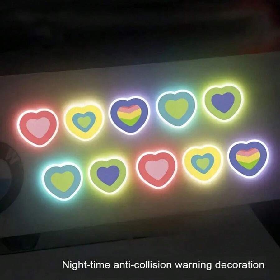 10pcs Random Color Diamond Horizontal Heart, Small Flowers, Butterfly Reflective Stickers, Night Anti-Collision Warning Decoration, Love Cartoon Stickers, Suitable For Bicycles, Electric Vehicles, Motorcycles, Cars, Helmets, Etc (Color Random)