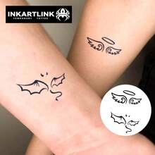 1pc INKARTLINK Angelic Wings Couple Temporary Tattoo | Botanical Formula Semi-Permanent | Realistic 15-Day Lasting | Waterproof 1-2 Weeks | Niche Fake Tattoo | Goth Style Sticker - Black - View 3