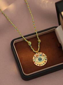 1pc Boho Tarot Card Demon Eye Braided Adjustable Necklace Pendant Suitable For Daily Wear, Travel, Holiday Gift