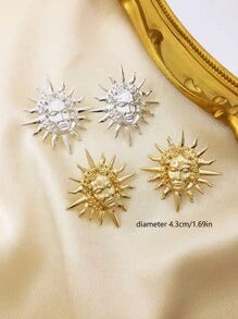 1 Pair Unisex Bohemian Beach Holiday Golden Face Sun Shape Earrings, Sun God Design Earrings
