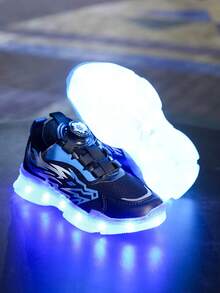 Scarpe luminose a 7 colori con LED ricaricabili USB, sneaker con luci al neon a forma di cartone animato per bambini/bambine, piccoli, ragazzi e ragazze, colori: nero/blu/arancione, adatte per primavera, estate, autunno e inverno - Blu - Visualizzare 1