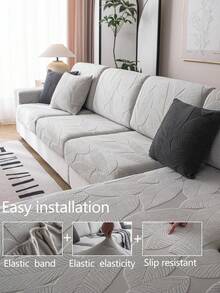 1pc Stretch Sofa Cover, Non-Slip Full Coverage Sofa Seat Cover, Suitable For All Seasons, Furniture Sofa Cushion Cover, Fabric Thickened Sofa Blanket, Machine Washable, Dust-Proof, Pet-Friendly, Plush Fabric, Light Gray, Suitable For Bedroom, Office, Living Room, Sectional Sofa And 1/2/3/4 Seater Sofa - Light Grey - View 6