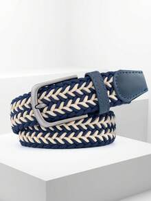 时尚弹力编织腰带，金属扣小麦纹理腰带，柔软透气，可调节扣合，休闲高尔夫腰带