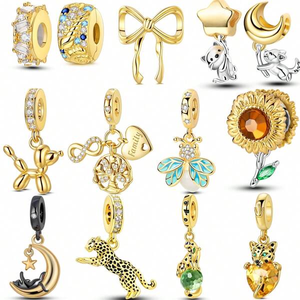 1Pc Golden Silvery Color Collection Charms Bowknot Bow Tree Of Life Family Balloon Dog Firefly Cheetah Pendant Charm Suitable For Bracelet Necklace Bangle Beads For Diy Jewelry Making Daily Wear Party Accessories