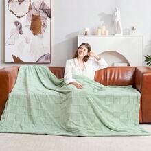 Checkered White Faux Rabbit Fur Throw Blanket, Soft Fuzzy Fluffy Minky Cream Furry Blankets For Couch, Bed (50 * 60 Inches Ivory) - Sage Green - View 2