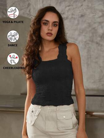 1pc Women Yoga Sports Tank Top, Sleeveless Square Neck T-Shirt, Fashion Casual Slim Fit Outerwear