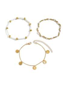 3pcs Stylish Bohemian Multilayer Beaded Sequin Anklet, Suitable For Women Beach Party Wear (Random Accessory Placement)