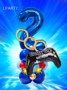 23-teiliges blaues & goldenes Ballon-Set für Gamer-Geburtstag - 32 Zoll blaue Nummer-Luftballons 0-9, Spielkontroller Folien-Luftballons, metallisch goldene lange Luftballons, 5 Zoll goldene Stern-Luftballons, 10 Zoll dunkel- und hellblaue Latex-Luftballons - perfekt für Gaming-Party Dekoration, Videospiel-Themen Geburtstag Dekor, Arcade-inspirierter Hintergrund, Geschwindigkeit & Action Party-Stil