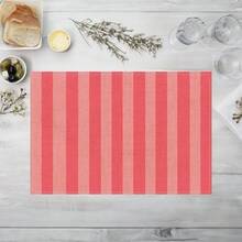 4件套粉色和红色条纹长方形亚麻餐垫，适用于餐厅、厨房、派对和其他场合 - 粉色 - 查看 4