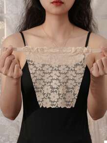 1pc Ladies' Rhombic Double Lace Breathable Fashion Bra False Collar, Suitable For Daily Wear Accessory