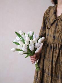 Artificial Tulips Flowers For Bride Wedding Photoshoot Photography Bouquet Decoration, Wedding Registration Holding Flowers Summer Birthday Gifts Beach Back To School School Supplies Room Decor