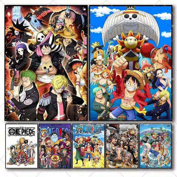 1PC Straw Hat Pirates Popular Anime One Piece Poster Self-Adhesive Art Waterproof Paper Sticker Coffee House Bar Room Wall Decor,Framless
