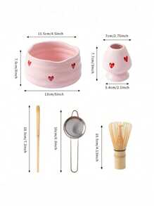 1pc/2pcs/4pcs/5pcs Pink Heart Ceramic Matcha Tea Set, Cute Matcha Utensils Combo Includes Matcha Bowl, Whisk And Stand, Bamboo Spoon, Sifter, Ideal For Matcha Lovers And Beginners, Great Gift For Mother's Day Back To School