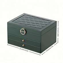 經典珠寶盒收納盒，3 層珠寶收納盒，帶 2 個抽屜，帶手柄的珠寶收納盒，大容量收納盒，可拆卸珠寶托盤，13.7 x 17.2 x 23.2 厘米，珠寶收納盒，送給媽媽的禮物，禮物之選，白色，黑色，墨綠色