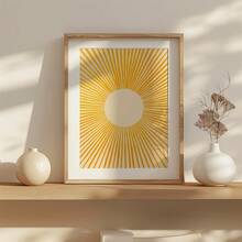 1 件无框现代旭日墙饰：波西米亚风极简主义阳光海报，抽象中世纪装饰印刷品 - 彩色 - 查看 2