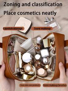 1pc Multifunctional Makeup Bag, Summer Travel Cosmetic Organizer, Waterproof Toiletry Bag, Large Capacity Makeup Brush Holder Bag, Convenient Travel Tote, Suitable For Skincare, Makeup, Brushes, Powder, Lipstick, Beach, School, Bathroom, Holiday, Valentine's Day, Christmas, Mother's Day Gift, Suitable For Mothers, Families, Friends, Summer Essential