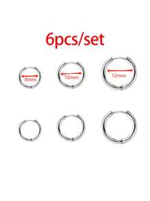 1 Set Multi-Pieces Stainless Steel Hoop Earrings, Silver-Tone, Boho Style, Fashionable & Minimalist Design, Suitable For Men And Women, Daily Wear
