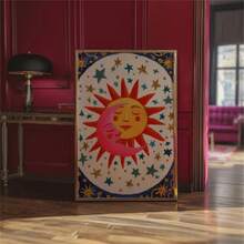 1 Pc Wall Art Sun And Moon Print, Celestial Kissing Poster, Boho Bedroom Decor, Astrology Wall Art, Dorm Living Room Nursery Gift Idea-Canvas Painting Art Summer VacationCanvas Painting - For Home Decor Enthusiasts - Room Decoration Decor For Home Gifts, Living Room, Bathroom, Bedroom,Kitchen (No Frame)/Framed - Multicolor - View 2