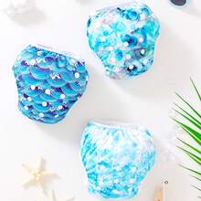 3pcs Random Prints Cloth Swim Diaper Reusable Swimming Diaper Pants Adjustable Swim Diaper For Swimming Lessons Baby Girls,Boys,Netural Color Swim Diaper(The Prints Cycle Will Be Reversed)
