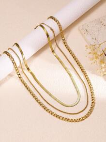 3pcs/Set Stainless Steel Color-Retaining Durable NK Chain + Broccoli Chain + Blade Chain, For Daily Wear In Multiple Layers, Unisex