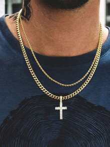 1 pieza Collar con colgante de acero inoxidable, diseño de eslabón de cuerda retorcida, tono dorado, gran regalo para amigos y familiares, para todas las estaciones