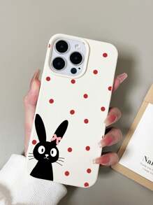 Funda de teléfono a prueba de golpes con diseño a lunares de 1 pieza, de unicolor, con textura de piel de Litchi de grandes poros, lunares de colores y diseño lindo de conejo, compatible con iPhone 11/12/13/14/15/16 Pro Max