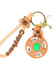 1pc Original Capybara Spinning Keychain, Cute Cartoon Capybara Keyring, Handbag Charm, Small Gift Car Accessories