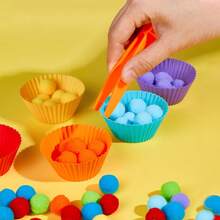 1 Set Pom Pom Sorting Tubes Color Matching Toys, Children Colorful Plush Ball Card Pairing Educational Toys, Color Recognition, Focus, Fine Motor Skills Development - Multicolor - View 6