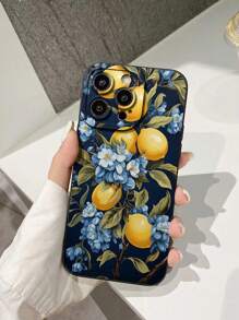 1 Stück perforierter Zitronen-Frucht bemalte stoßfeste Handyhülle kompatibel mit iPhone 16/11/16Pro/16Plus/16ProMax/16E/15ProMax/13/14/12/XS/XR/7G/8P, Galaxy S25/S25PLUS/S25Ultra/A16/A36/A26/A56/A50/A12