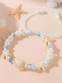 1pc Sea Turtle & Starfish Beaded Bracelet, Suitable For Summer Beach Holiday Outfits - Turtle and Starfish Bracelet - View 2
