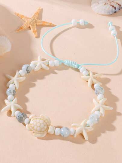 1 pieza Pulsera con cuentas de tortuga marina y estrella de mar, adecuada para conjuntos de vacaciones de playa de verano