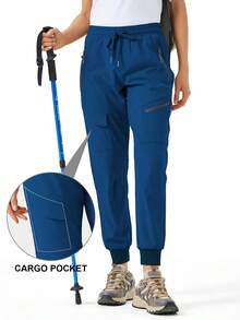 Women's Plus Hiking Cargo Joggers Athletic Pants Outdoor Workout Quick Dry Lightweight UPF 50 Zipper Pockets - Dusty Blue - View 1