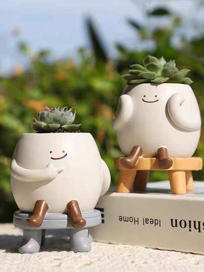 1pc Glossy Swing Smiling Face Planter Pot Head, Small Hang Indoor Outdoor Plants, Schattige Flower String Of Pearls Plant Live, Happy Resin Succulent Home Vase Room Glass view 7