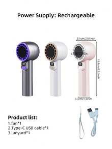 手持强力风扇，100 档无级变速，USB 快速充电，涡轮滚筒无级变速风扇夏季降温、海滩、旅行 - 彩色 - 查看 4