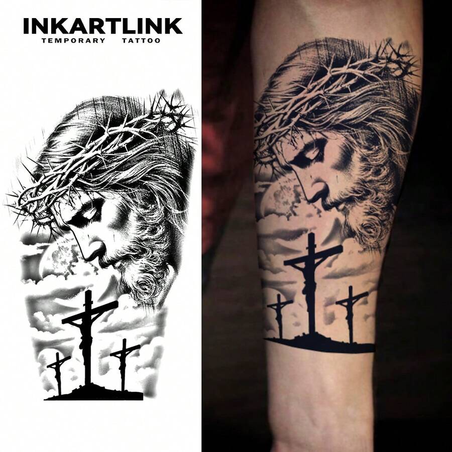 INKARTLINK Tato Tidak Permanen, Pola Karakter Mitologi, Stiker Tato Sementara yang Dipersonalisasi, Stiker Tato Semi-Permanen Realistis, Tato Lengan Tahan Air dan Keringat untuk Musim Panas, Tahan Air 1-2 Minggu, Stiker Tubuh Niche Tanaman untuk Pria