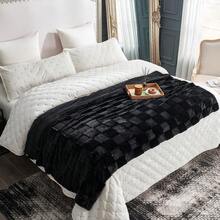 Checkered White Faux Rabbit Fur Throw Blanket, Soft Fuzzy Fluffy Minky Cream Furry Blankets For Couch, Bed (50 * 60 Inches Ivory) - Black - View 5