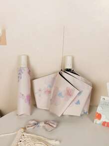 1 pieza Paraguas plegable manual de alta calidad con flores para mujer, de doble uso para lluvia/sol, a prueba de viento, con protección UV