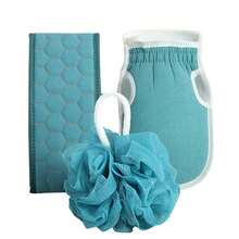 3 Piece Kit Bath Accessories Shower Glove And Exfoliating Band Body Cleaning Sponge Soft Nylon Loofah Esupuma - 粉色 - 查看 6