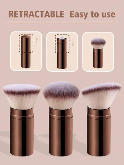 3支装专业可伸缩面部化妆刷，腮红粉底刷，合成软毛刷，适用于液体化妆品，适合居家或外出使用，包括粉底刷、遮瑕刷、腮红刷、修容刷、古铜粉刷、散粉刷等。