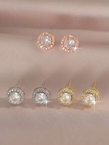 1 Paar runde elegant verzierte Zirkonia Ohrstecker, geeignet für Hochzeitskleider von Frauen, Dates, Valentinstaggeschenk