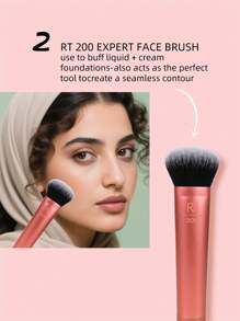 Real Techniques Set de 5 piezas de brochas de maquillaje esenciales para uso diario, que incluye 4 brochas y una esponja de maquillaje, para base, rubor, bronceador, contorno, sombra de ojos y polvos, set de regalo para viaje