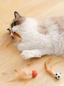 1pc Cat Toy, Feather Rubber Bouncy Ball, Pet Chasing Toy, Pet Self-Entertainment Toy, Suitable For Cats And Dogs, Household Pet Toy Ball, Interactive Toy For People And Pets, Made Of Rubber Material With High Elasticity, Durable And Damage-Resistant