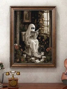 Ghost Reading Newspaper In The Toilet Diamond Painting New Style DIY Hand-Unzipped Diamond Stickers Healing Halloween Theme Frameless Painting Round Diamond Decoration Hanging Painting - 彩色 - 查看 5