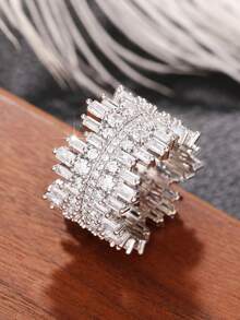 1 Chiếc nhẫn Cubic Zirconia tuyệt đẹp dành cho phụ nữ làm quà tặng ngày lễ tình nhân, trang sức tiệc kỷ niệm ngày cưới - Bạc - Xem 3