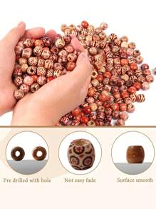 Large Hole 100 Beads Wooden Painted Hair Beads, Hair Accessories, Hair Style Beads, Suitable For Braiding, Plaiting And DIY (Including Black Professional Needle) Hair Clips, School Stuff