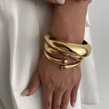1pc Fashion Minimalist Vintage Chunky Jewelry Glossy Geometric Water Drop Expandable Spring Bangle Bracelet, Suitable For Women's Evening Party, Daily Wear, Perfect Holiday Gift
