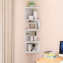 5 Tier Floating Corner Shelves Wooden Storage Display Shelf Units Wall Mount UK - White - View 4