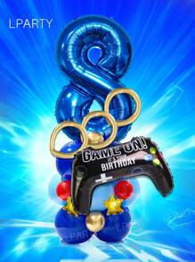 23-teiliges blaues & goldenes Ballon-Set für Gamer-Geburtstag - 32 Zoll blaue Nummer-Luftballons 0-9, Spielkontroller Folien-Luftballons, metallisch goldene lange Luftballons, 5 Zoll goldene Stern-Luftballons, 10 Zoll dunkel- und hellblaue Latex-Luftballons - perfekt für Gaming-Party Dekoration, Videospiel-Themen Geburtstag Dekor, Arcade-inspirierter Hintergrund, Geschwindigkeit & Action Party-Stil